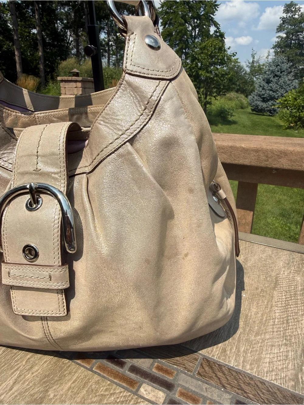 Vintage Coach Soho Lynn Hobo Shoulder Bag Metallic Shiny Gold Y2K